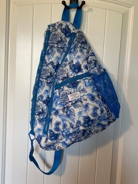 Simply Southern Blue and White Floral Sling Backpack
